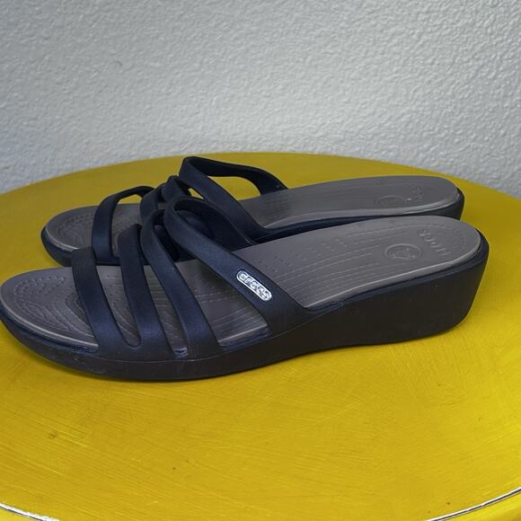 Crocs Rhonda Women’s Size 9M Brown Slides Wedge Heel Sandal Comfort - Picture 7 of 16